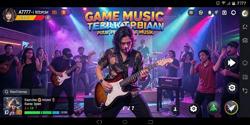 Screenshot utama A7777 menampilkan gameplay seru dalam game musik.