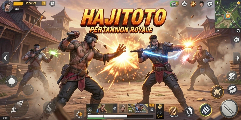 Tampilan gameplay dinamis dalam pertarungan seru di HAJITOTO.