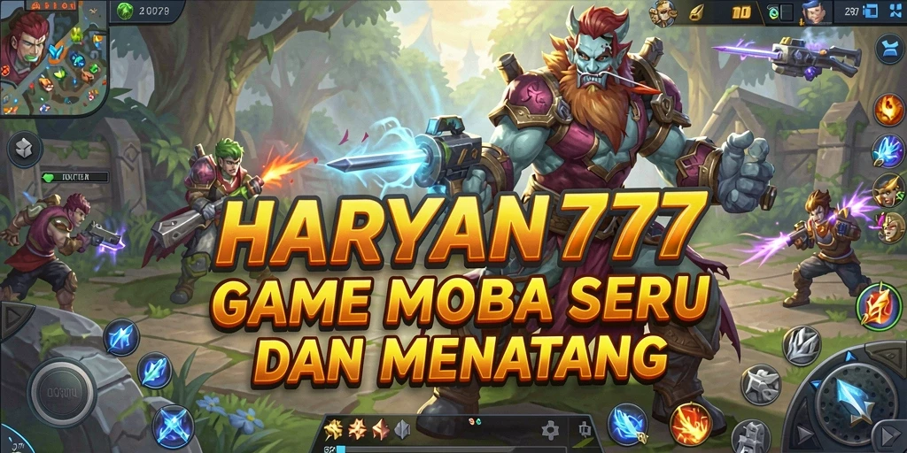 Screenshot gameplay seru di HARAPAN777 dengan pertarungan MOBA.