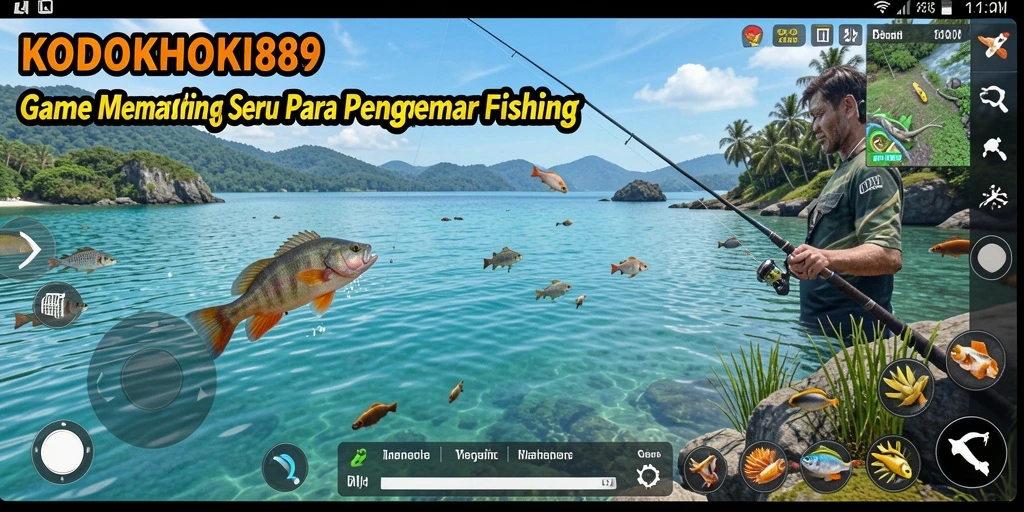 Tampilan gameplay KODOKHOKI889 saat memancing di danau yang tenang