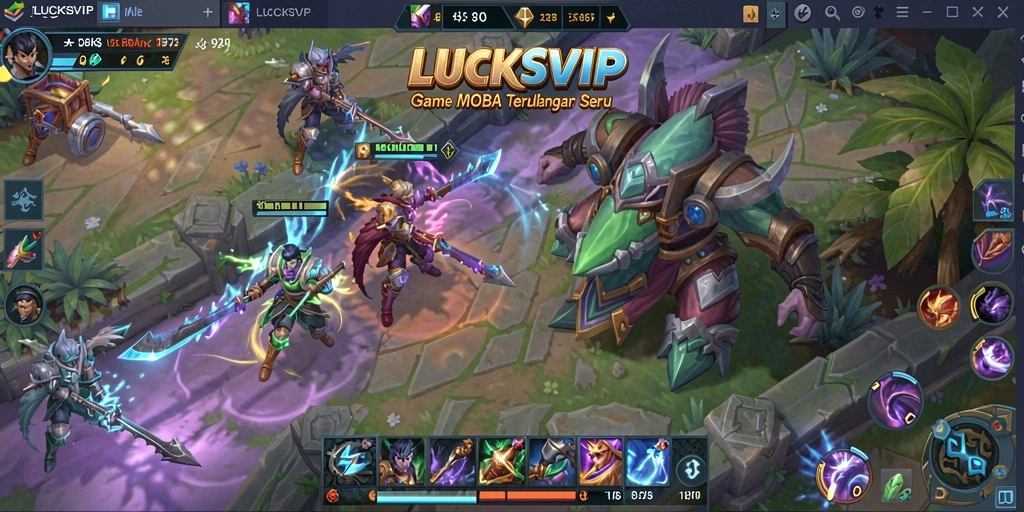 Screenshot gameplay LUCKSVIP yang menampilkan aksi seru di arena MOBA.