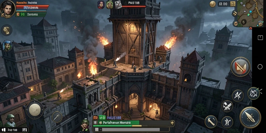 Screenshot gameplay PAUS188 menampilkan pertahanan menara yang intens.