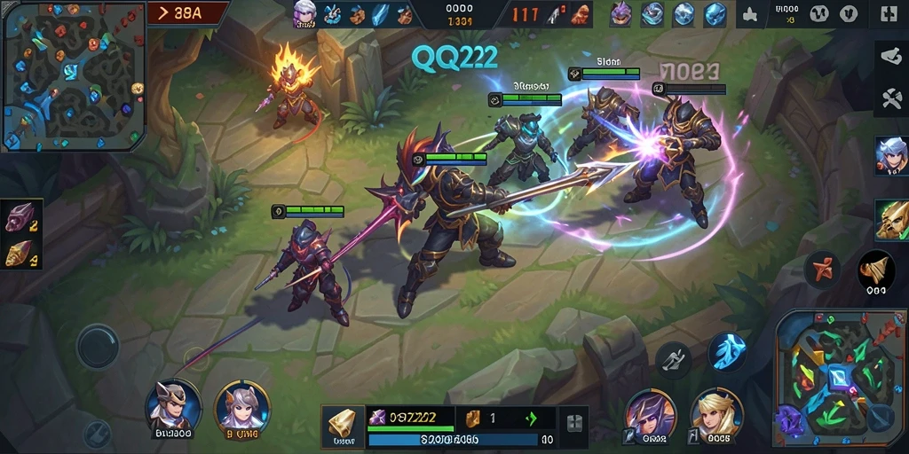 Tangkapan layar gameplay QQ222 menunjukkan aksi pertarungan seru.