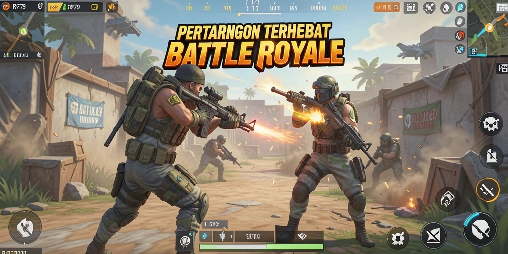 Gameplay seru RP79 yang penuh aksi dan strategi Battle Royale.