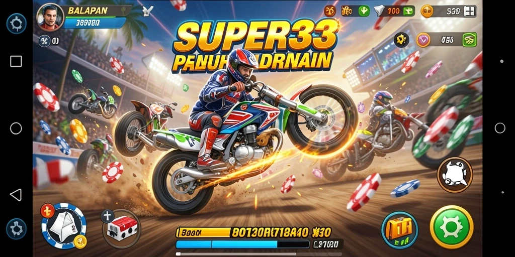 Tampilan gameplay SUPER33 yang mendebarkan dan realistis saat balapan.