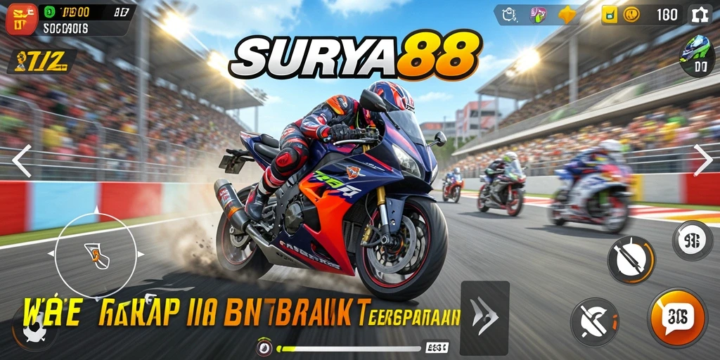 Tampilan gameplay SURYA88 dengan motor balap yang menakjubkan.