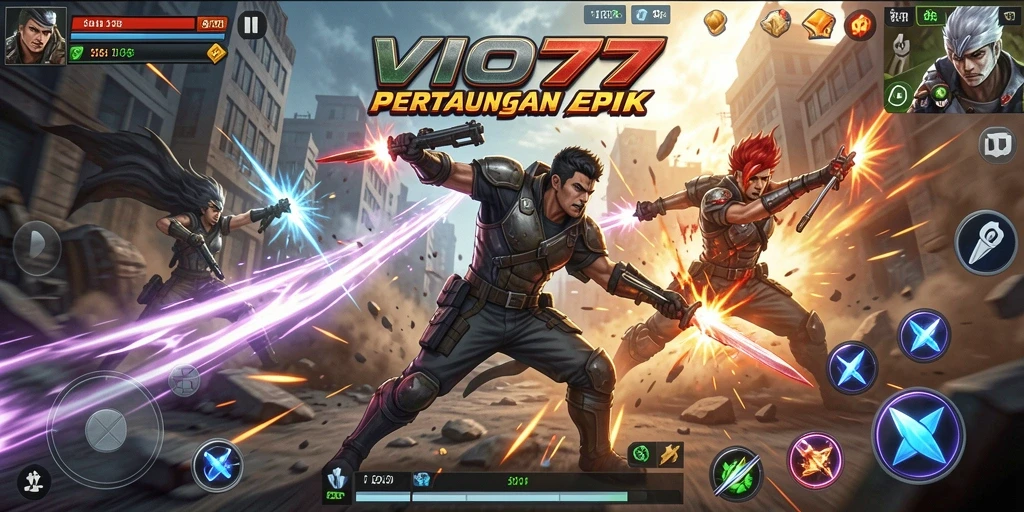 Tampilan aksi keren dalam VIO77 dengan pertarungan dinamis.