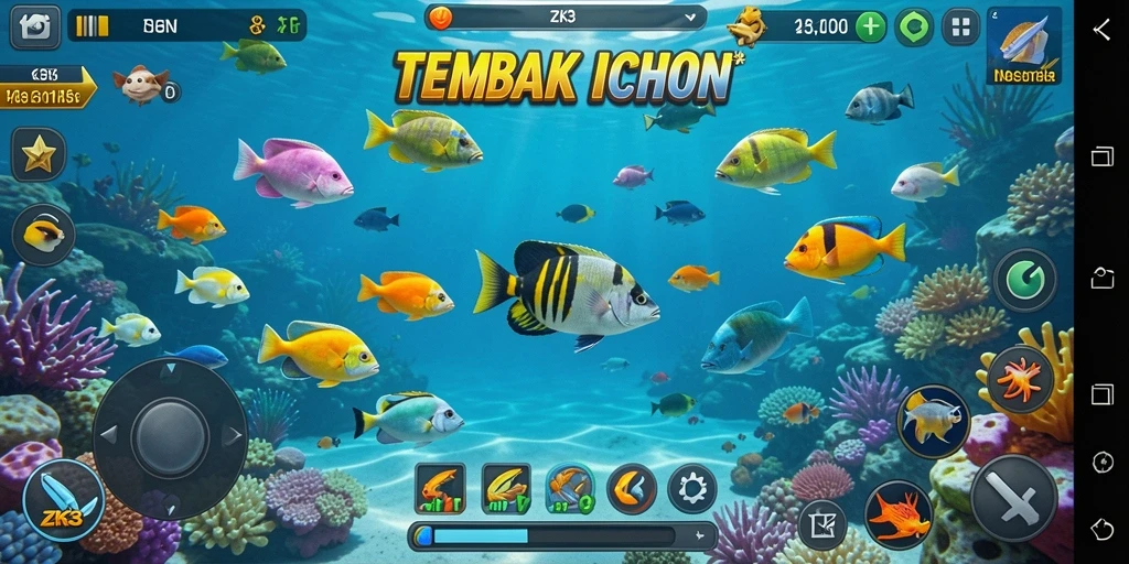 Screenshot gameplay ZK3 menampilkan aksi seru menembak ikan.